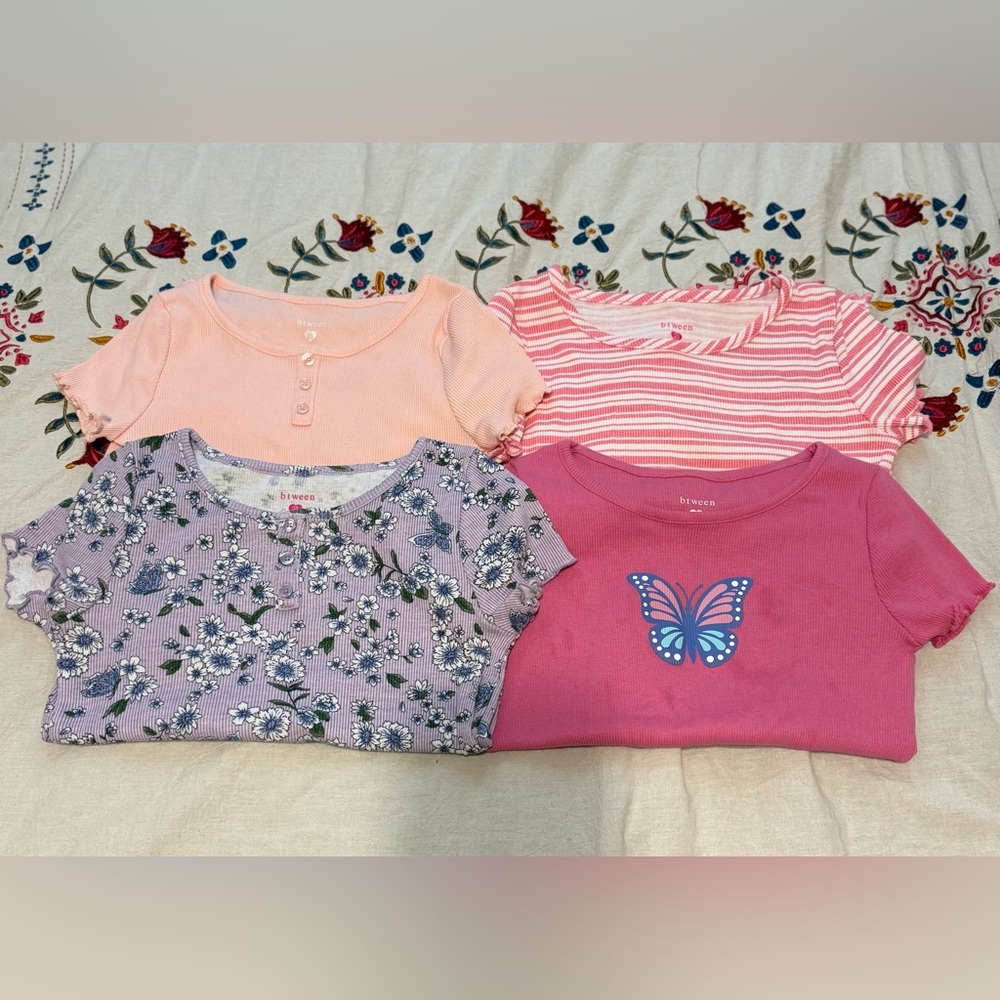 BTween Colorful Girls' Rib Knit Short Sleeve Tops 4-Pack